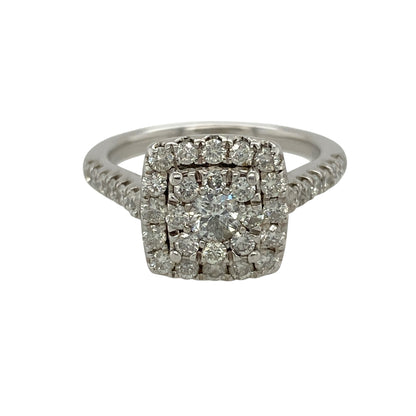 9ct White Gold & Diamond Halo Cluster Ring