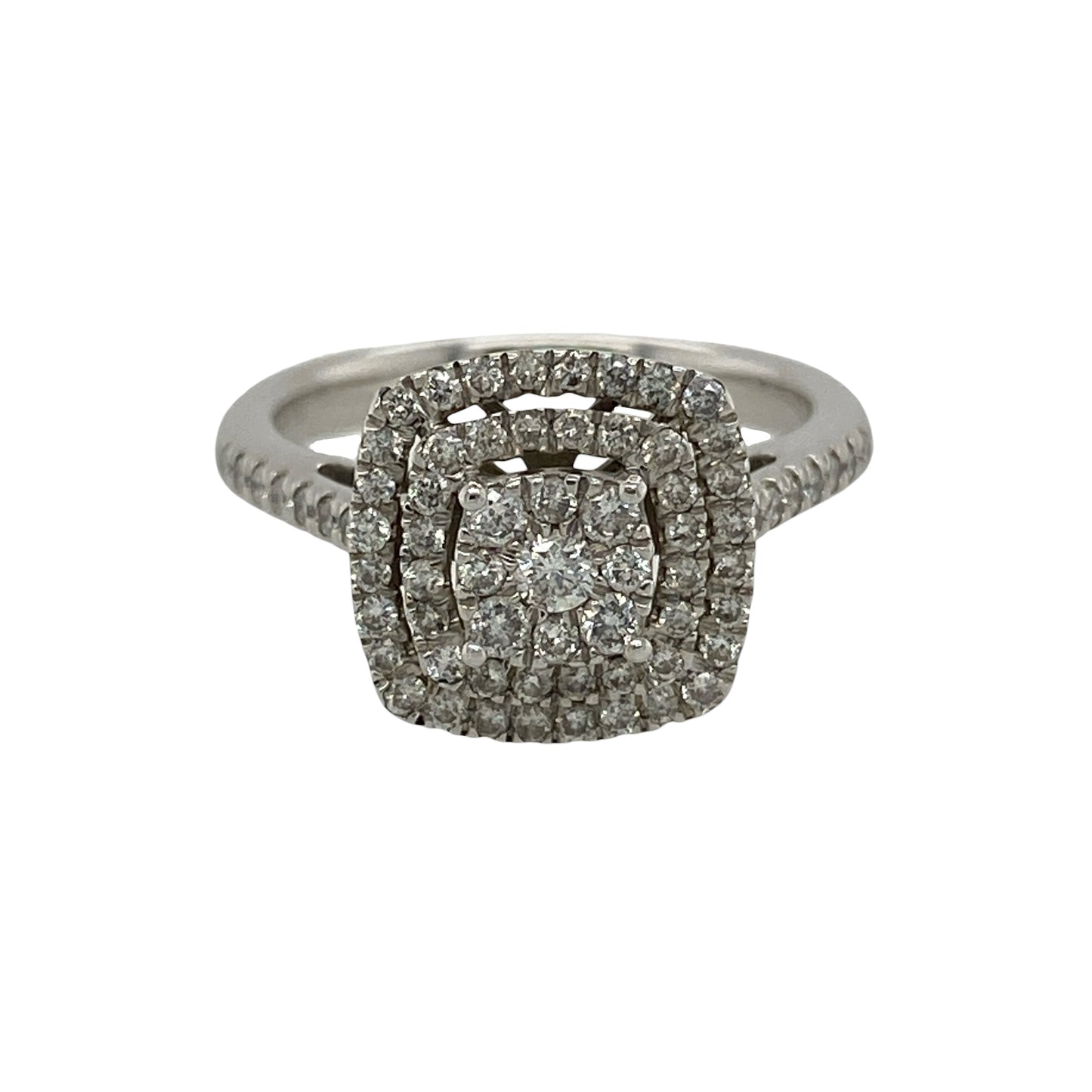 9ct White Gold & Diamond Square Halo Cluster Ring