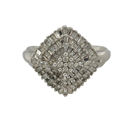9ct White Gold & Diamond Square Cluster Ring