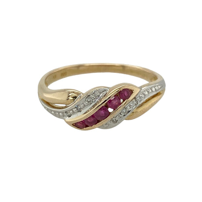 9ct Gold Diamond & Ruby Twist Band Ring