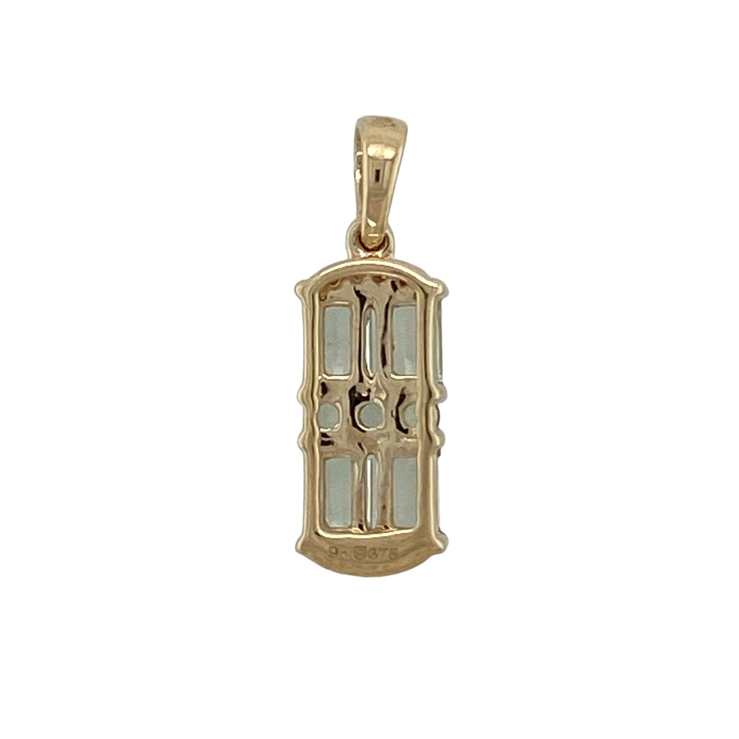 This pre-owned 9ct yellow gold light green and blue coloured stone set rectangle pendant is a colourful design, featuring multiple stones in soft green and blue tones.

Design: Featuring a rectangular design set with multiple light green and blue coloured stones, this pendant is finished in warm 9ct yellow gold.
Material: Made from 9-carat yellow gold.
Gemstone Detail: Set with multiple light green and blue coloured stones.
Pendant Detail: Rectangle pendant with a bail measuring approximately 5mm by 3mm.