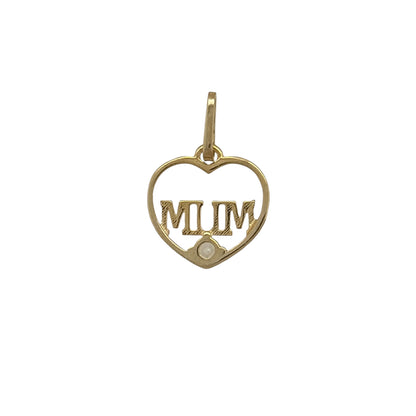 New 9ct Yellow Gold &amp; Cubic Zirconia Mum Heart Pendant with the weight 0.30 grams. The pendant is approx 1.5cm by 1cm including the bail