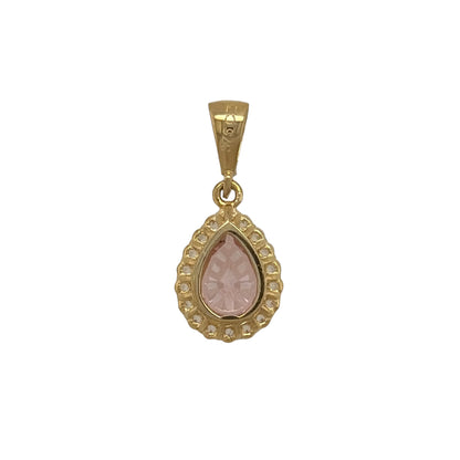 New 9ct Yellow Gold Cubic Zirconia &amp; Pink Stone Teardrop Cluster Pendant with the weight 1.30 grams. The pendant is approx 1.20cm by 0.85cm including the bail
