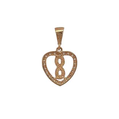 New 9ct Rose Gold &amp; Cubic Zirconia Infinity Heart Pendant with the weight 1.50 grams. The pendant is approx 1.7cm by 1.1cm including the bail
