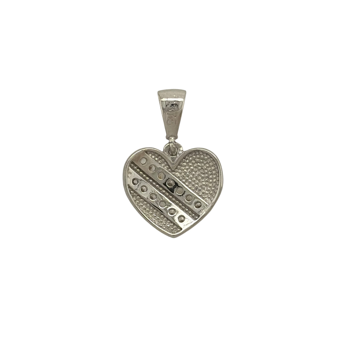 New 9ct White Gold &amp; Cubic Zirconia Heart Pendant with the weight 1.50 grams. The pendant is approx 1.6cm by 1.1cm including the bail
