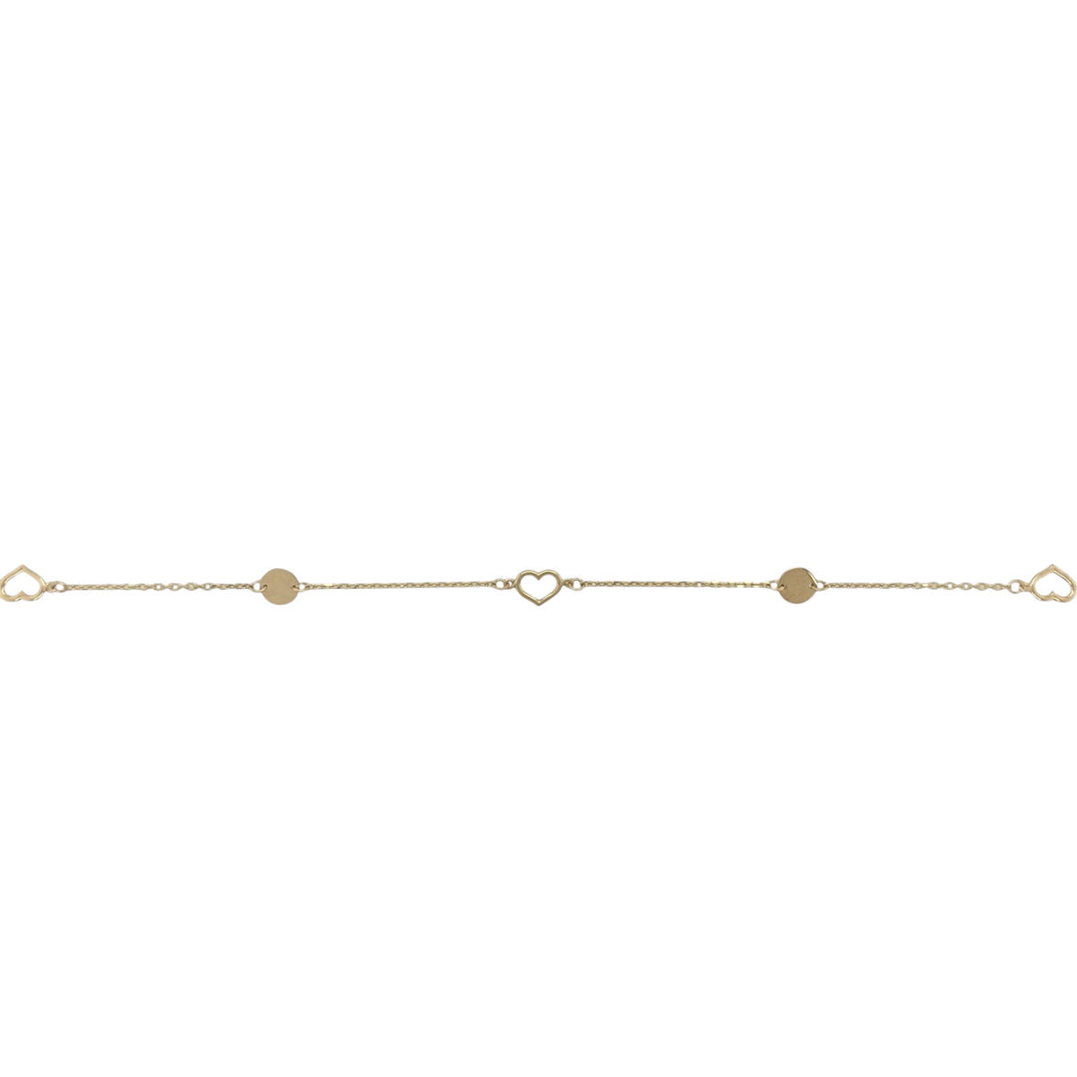 9ct Gold 7.5" Heart Disc Bracelet