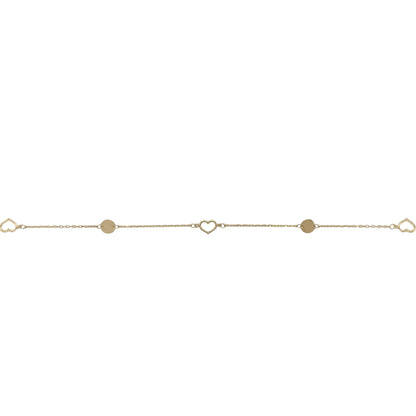 9ct Gold 7.5" Heart Disc Bracelet