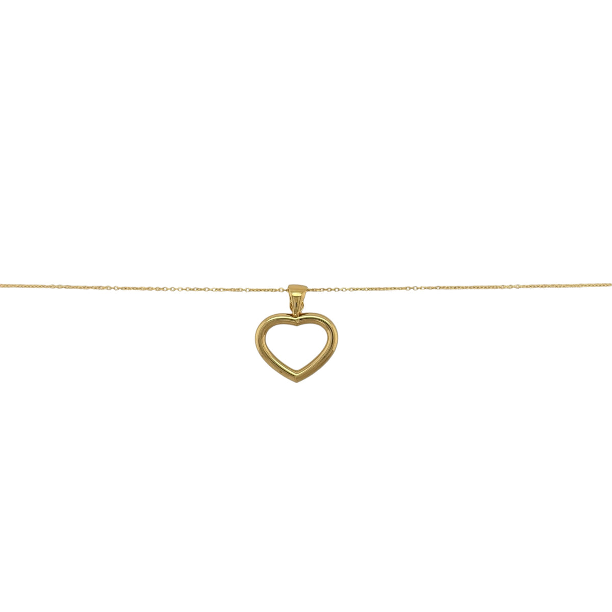 New 9ct Yellow Gold Open Heart Pendant on an 18" trace chain Necklace with the weight 1.40 grams. The pendant is approx 2.4cm by 1.7cm including the bail