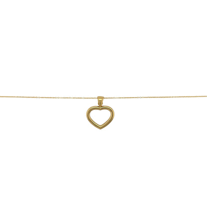 New 9ct Yellow Gold Open Heart Pendant on an 18" trace chain Necklace with the weight 1.40 grams. The pendant is approx 2.4cm by 1.7cm including the bail