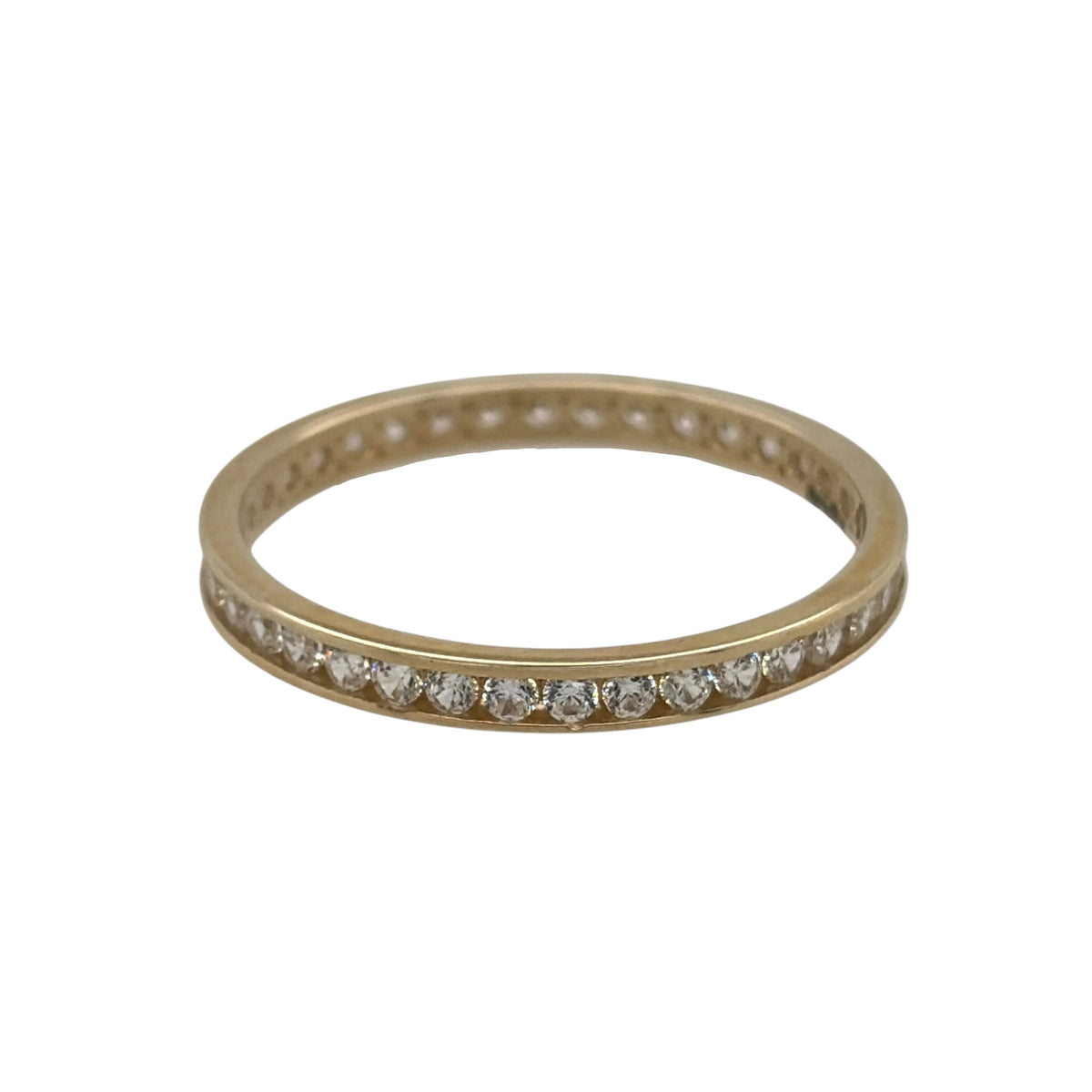 New 9ct Yellow Gold &amp; Cubic Zirconia Eternity Band Ring in various sizes with the approximate weight 1.40 grams. The band is 2mm wide