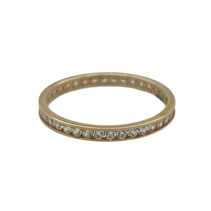 New 9ct Yellow Gold &amp; Cubic Zirconia Eternity Band Ring in various sizes with the approximate weight 1.40 grams. The band is 2mm wide