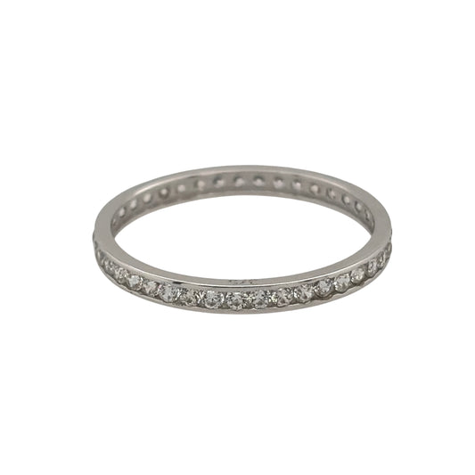 New 9ct White Gold &amp; Cubic Zirconia Eternity Band Ring in various sizes with the approximate weight 0.70 grams. The band is 2mm wide