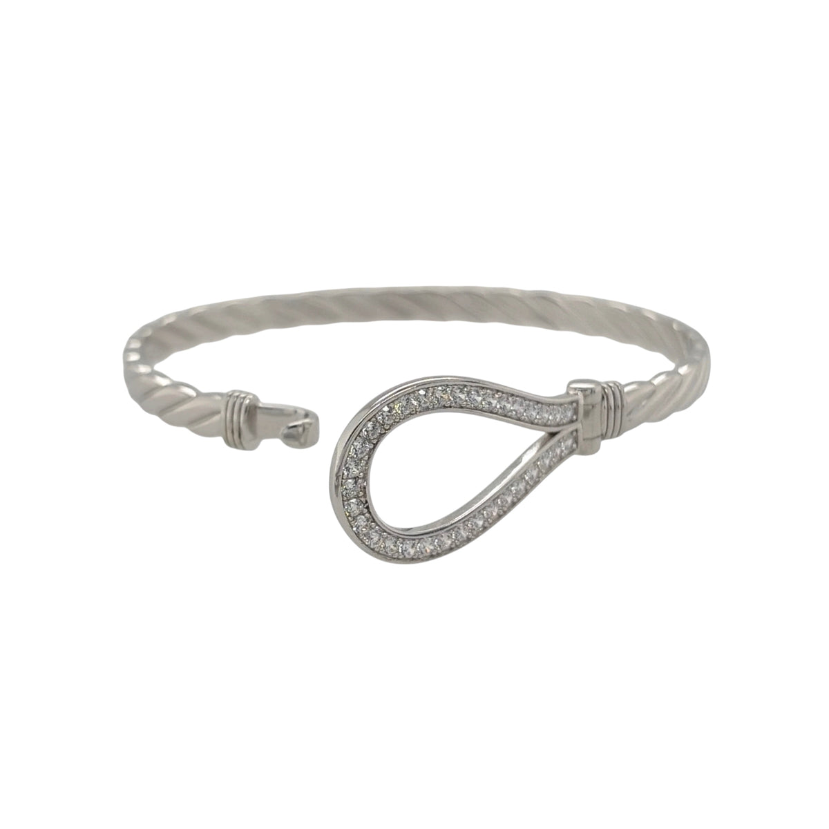 Bring charm and sparkle to your collection with this new 925 silver cubic zirconia children’s horseshoe bangle, a sweet design symbolising luck and happiness.

Design: The bangle features a 15mm high front with a classic horseshoe motif, beautifully accented with sparkling cubic zirconia stones for a touch of brilliance.
Material: Made from solid 925 sterling silver, the polished finish enhances the shine and gives the piece a bright, elegant appearance.