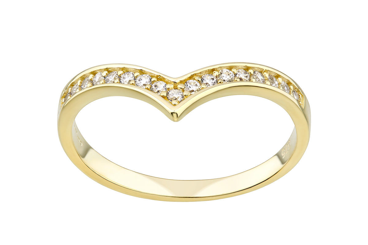 9ct Gold & Cubic Zirconia Wishbone Ring