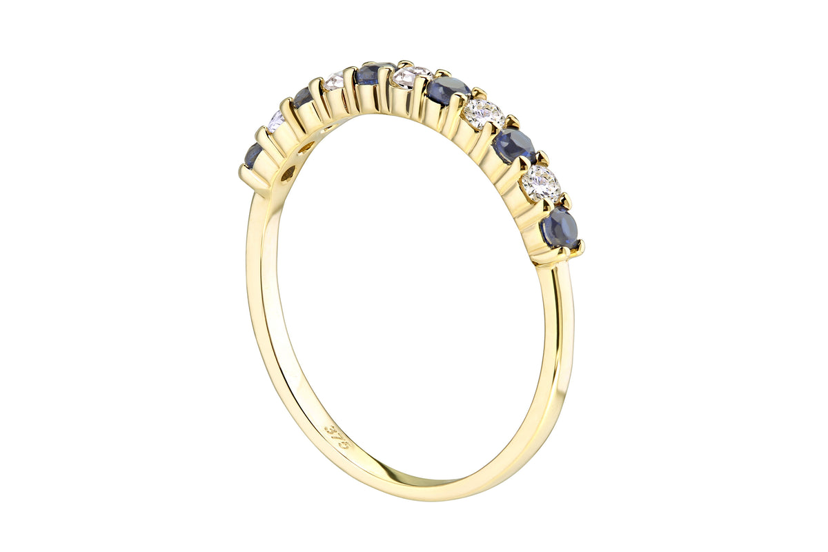 9ct Gold Sapphire & Cubic Zirconia Band Ring