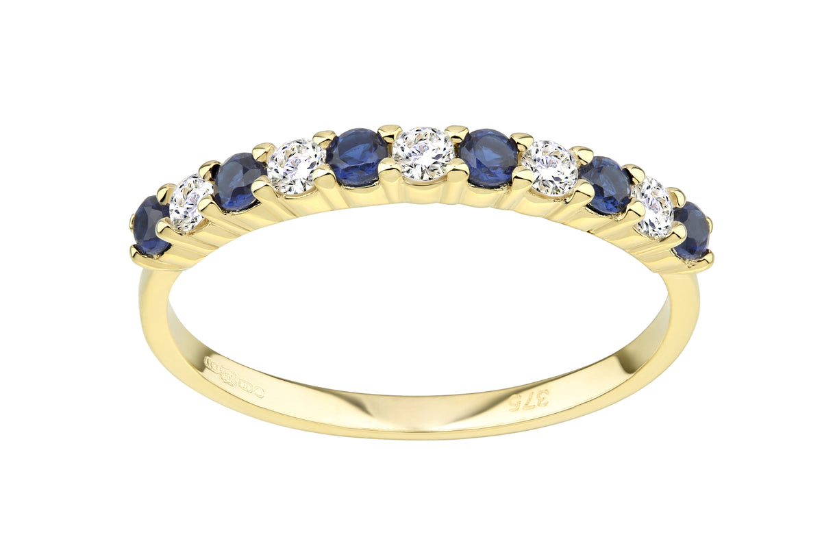 9ct Gold Sapphire & Cubic Zirconia Band Ring