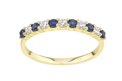9ct Gold Sapphire & Cubic Zirconia Band Ring