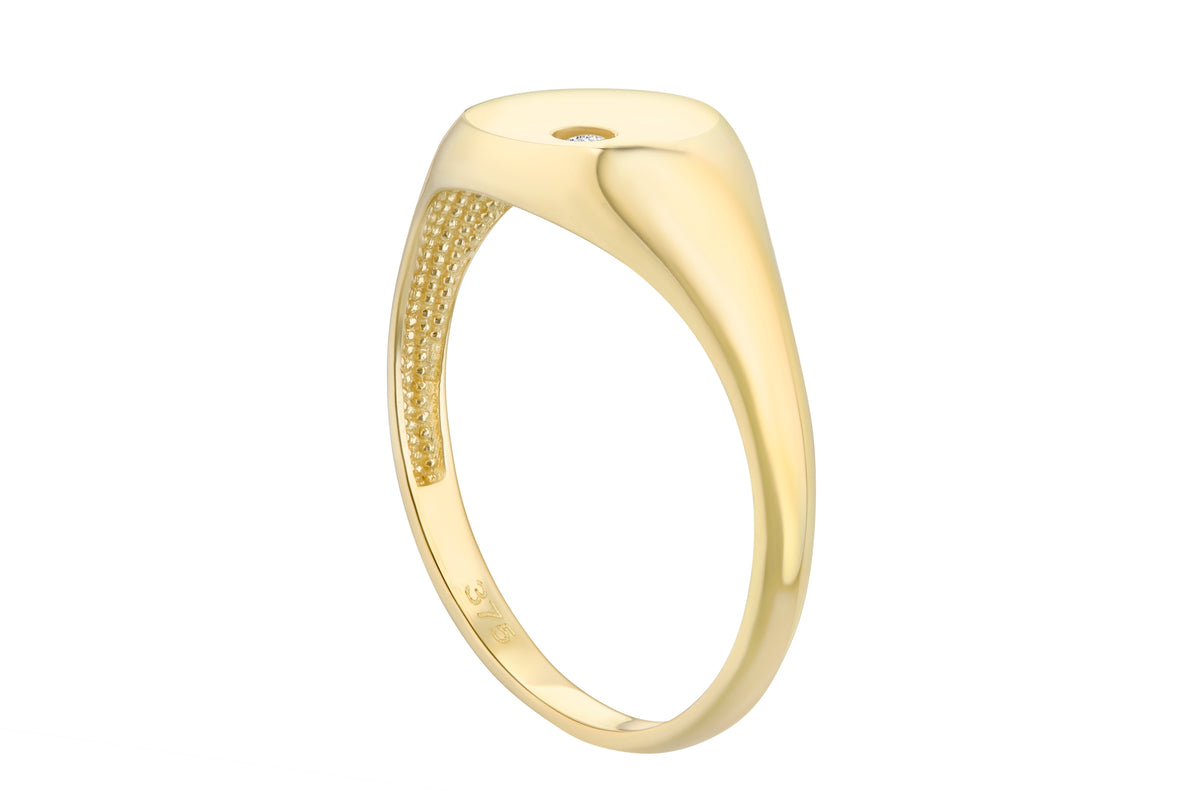 9ct Gold & Cubic Zirconia Round Signet Ring