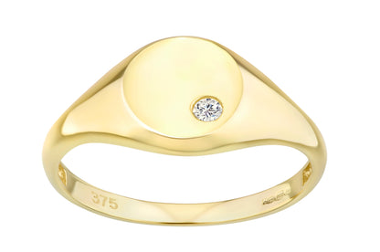 9ct Gold & Cubic Zirconia Round Signet Ring