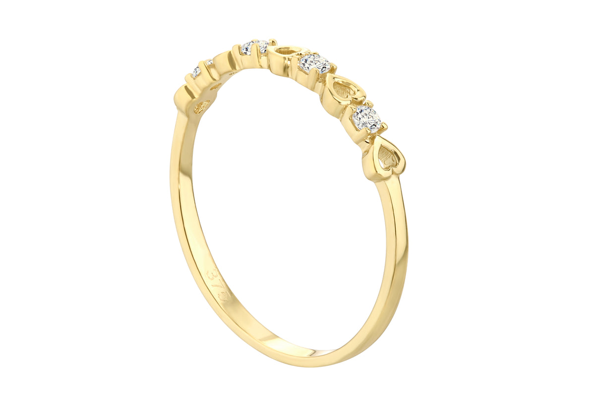 9ct Gold & Cubic Zirconia Heart Band Ring