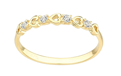 9ct Gold & Cubic Zirconia Heart Band Ring