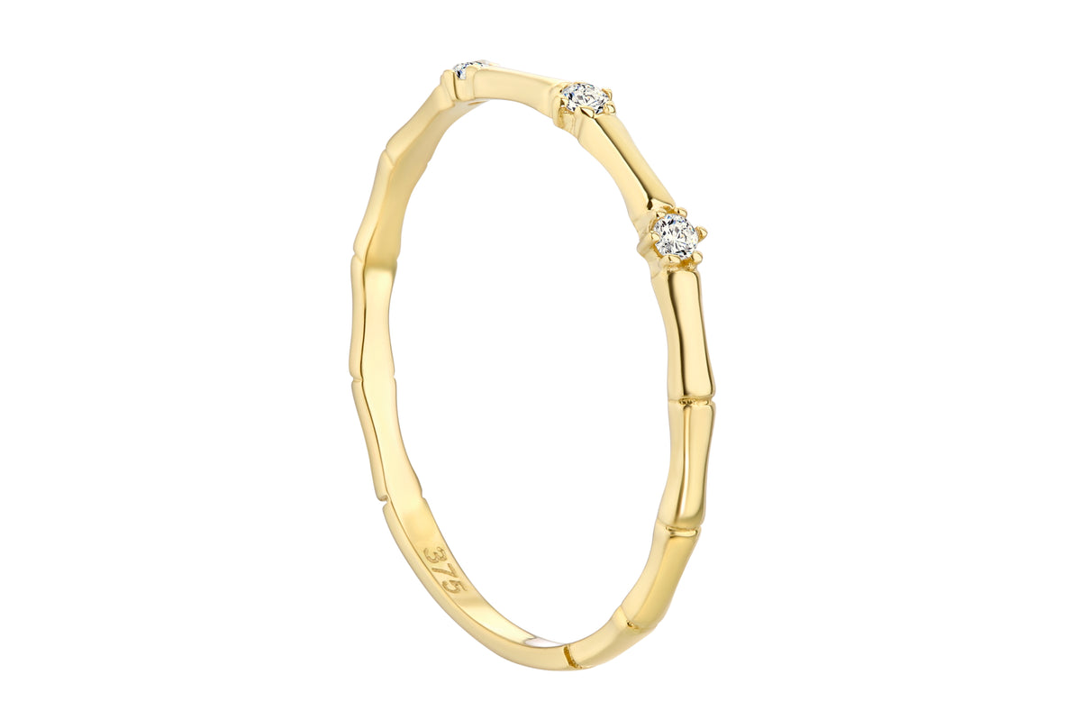 9ct Gold & Cubic Zirconia Bamboo Style Band Ring