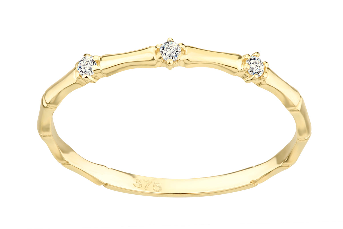 9ct Gold & Cubic Zirconia Bamboo Style Band Ring