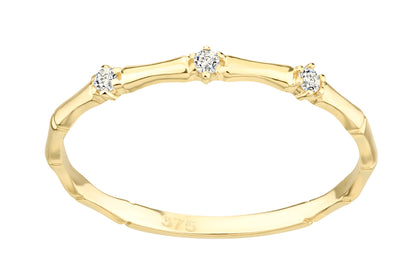 9ct Gold & Cubic Zirconia Bamboo Style Band Ring