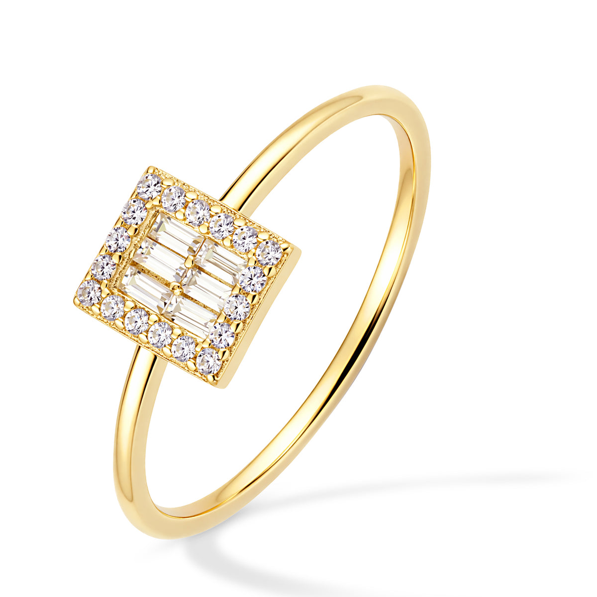 9ct Gold & Cubic Zirconia Rectangle Cluster Ring