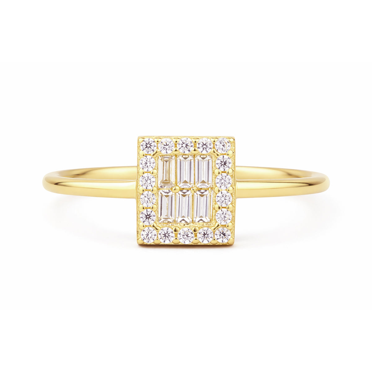 9ct Gold & Cubic Zirconia Rectangle Cluster Ring