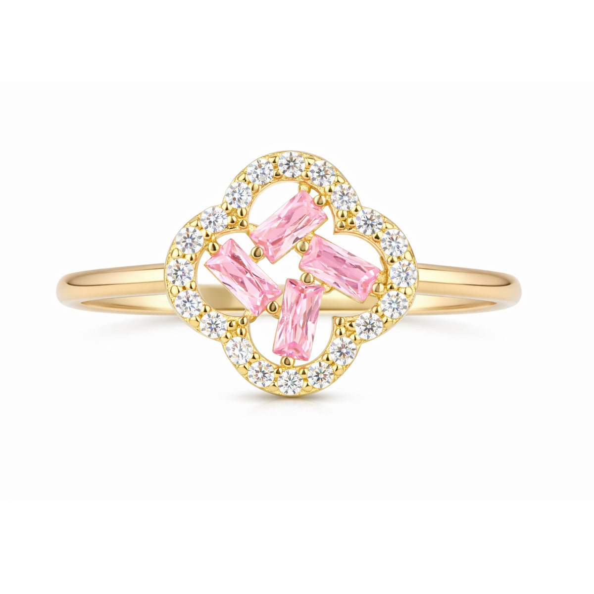 9ct Gold & Cubic Zirconia Cluster Flower Ring