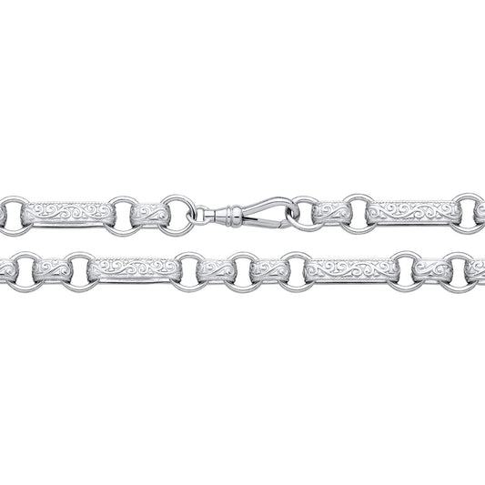 925 Silver 9" Patterned Oblong Belcher Bracelet