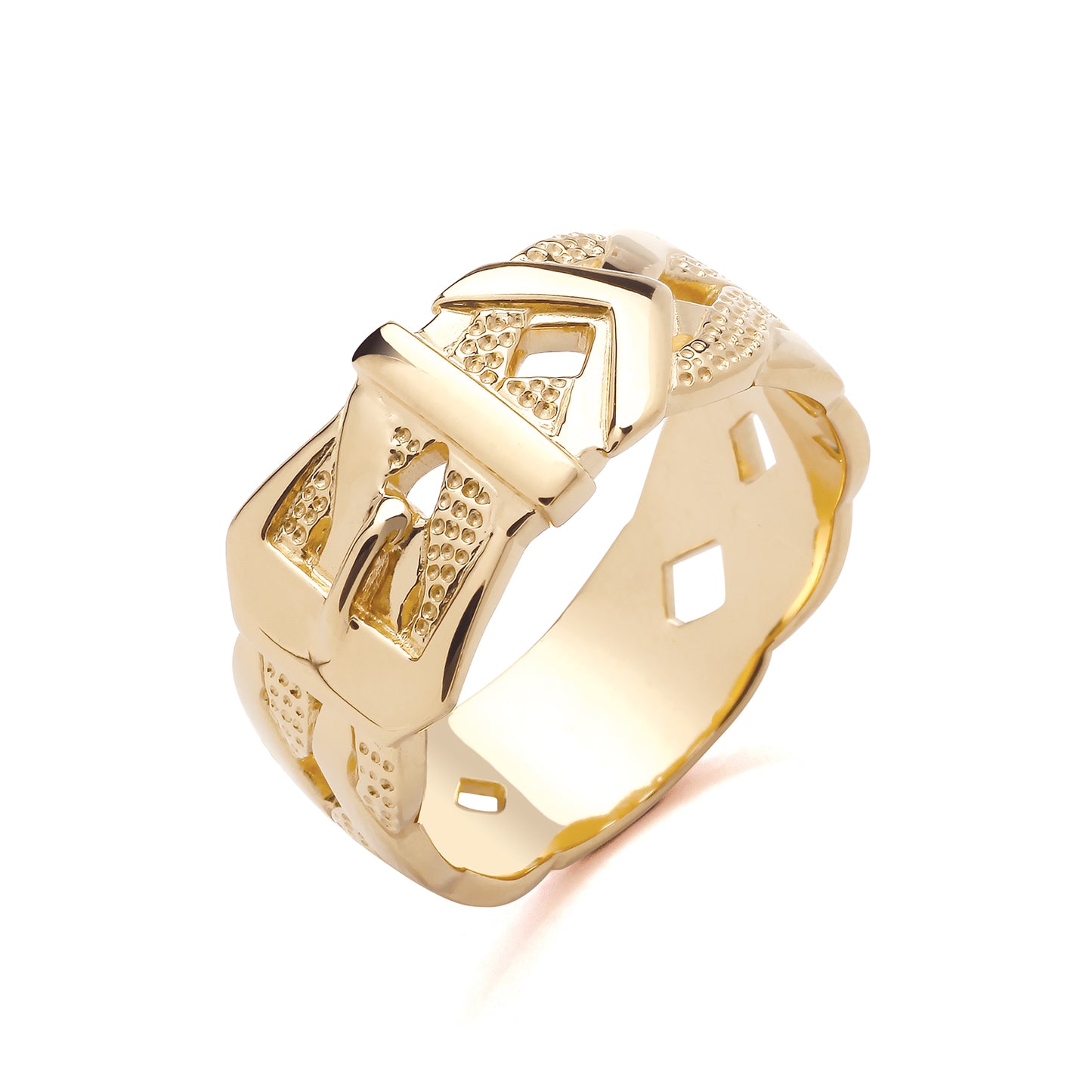 925 Silver Gold Plated Open Patterned Buckle Ring