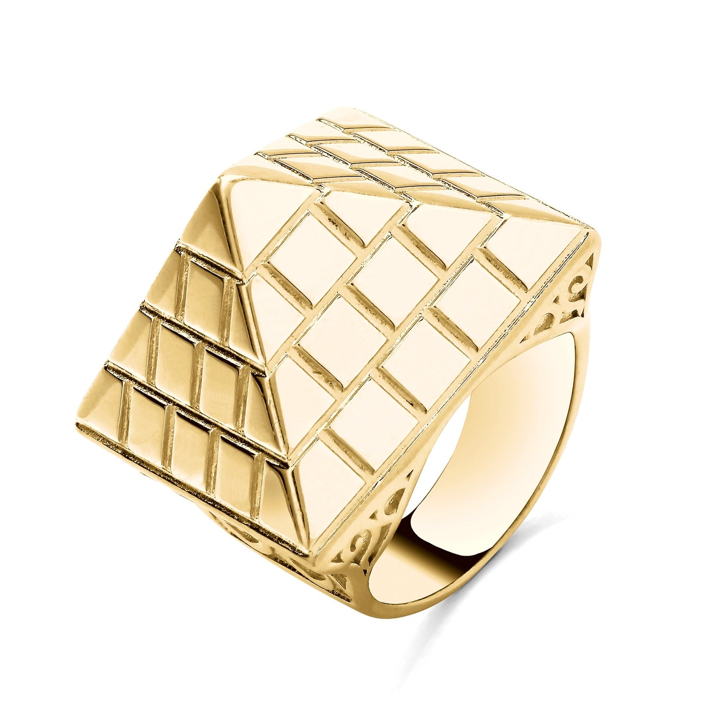 925 Silver Gold Plated Pyramid Ring