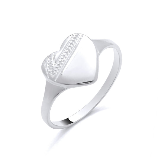 925 Silver Patterned Heart Signet Ring