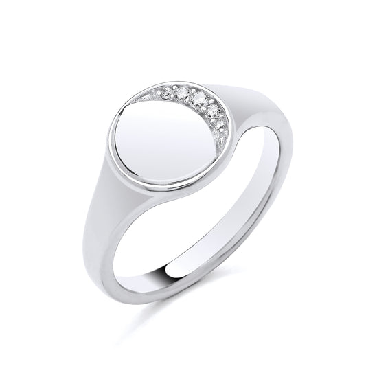 New 925 Silver &amp; Cubic Zirconia Set Round Signet Ring in various sizes with the weight 5.90 grams.&nbsp;Ring Face 11mm Diameter