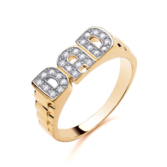925 Silver Gold Plated & Cubic Zirconia Set Dad Ring