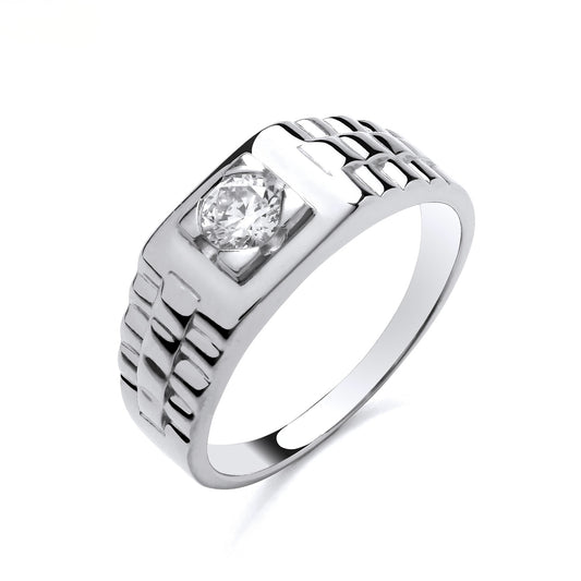 New 925 Silver &amp; Cubic Zirconia Set Watch Strap Style Ring in various sizes with the weight 5.70 grams. Ring Face 8.5mm Depth