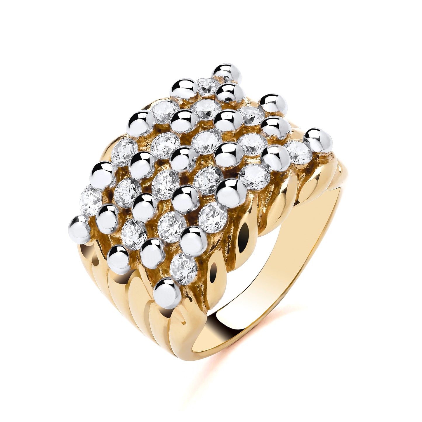 925 Silver Gold Plated & Cubic Zirconia Set Keeper Ring