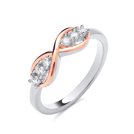925 Silver & Cubic Zirconia Rose Gold Plated Infinity Ring