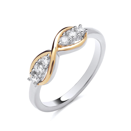 925 Silver & Cubic Zirconia Yellow Gold Plated Infinity Ring