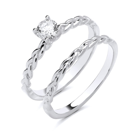 New 925 Silver &amp; Cubic Zirconia Set Twisted Band Bridal Set Rings in various sizes with the weight 3.40 grams. Stone size 4.5mm Diameter Width of Each Band 2mm