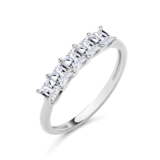 925 Silver & Cubic Zirconia Set Five Stone Band Ring