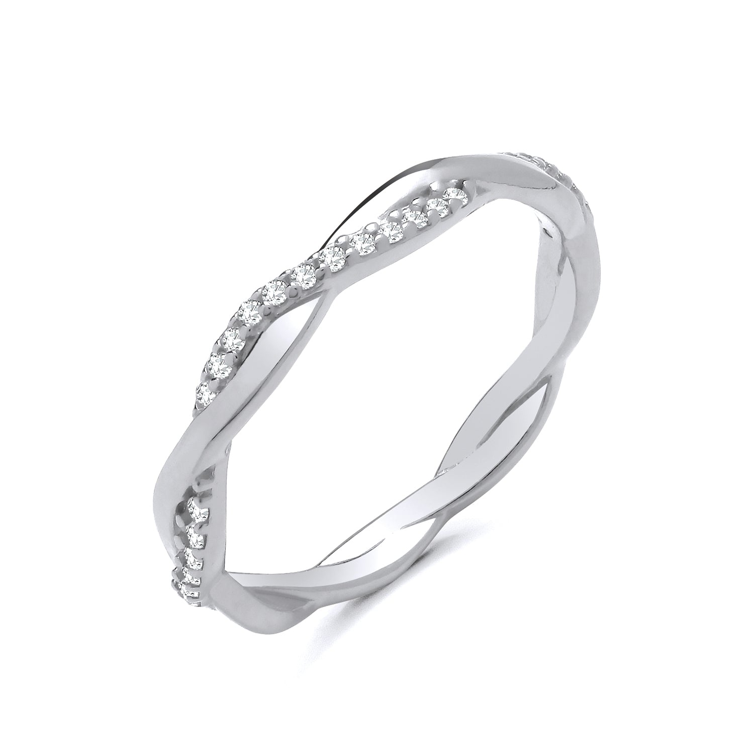 New 925 Silver &amp; Cubic Zirconia Set Twist Band Ring in various sizes with the weight 1.60 grams.&nbsp;Width of Band 2.5mm