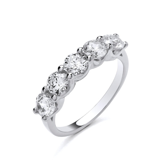925 Silver & Cubic Zirconia Set Five Stone Band Ring