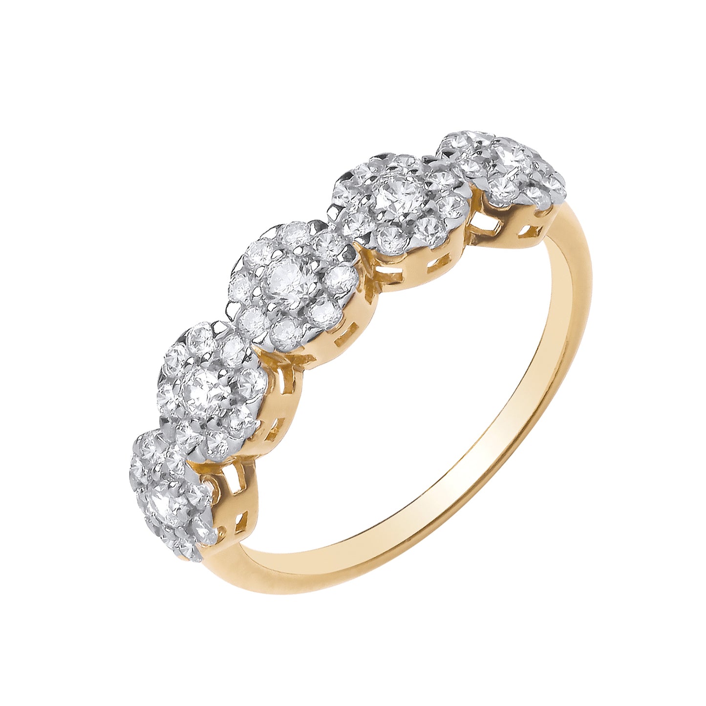 925 Silver Gold Plated & Multi Cluster Cubic Zirconia Set Band Ring