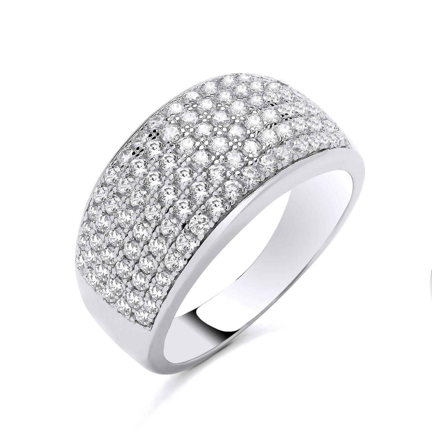 New 925 Silver &amp; Cubic Zirconia Set chunky six row curved Wide Band Ring in various sizes with the weight 6.50 grams.&nbsp;Ring Face 10.75mm Max Width