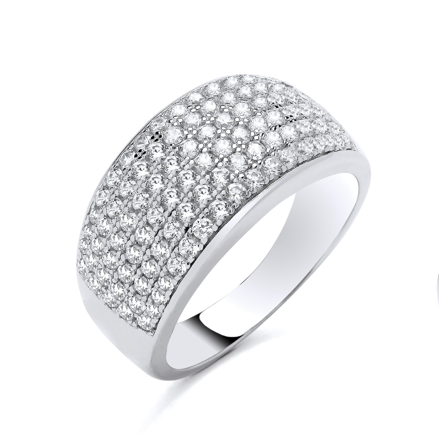 New 925 Silver &amp; Cubic Zirconia Set chunky six row curved Wide Band Ring in various sizes with the weight 6.50 grams.&nbsp;Ring Face 10.75mm Max Width