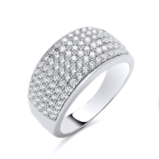 New 925 Silver &amp; Cubic Zirconia Set chunky six row curved Wide Band Ring in various sizes with the weight 6.50 grams.&nbsp;Ring Face 10.75mm Max Width