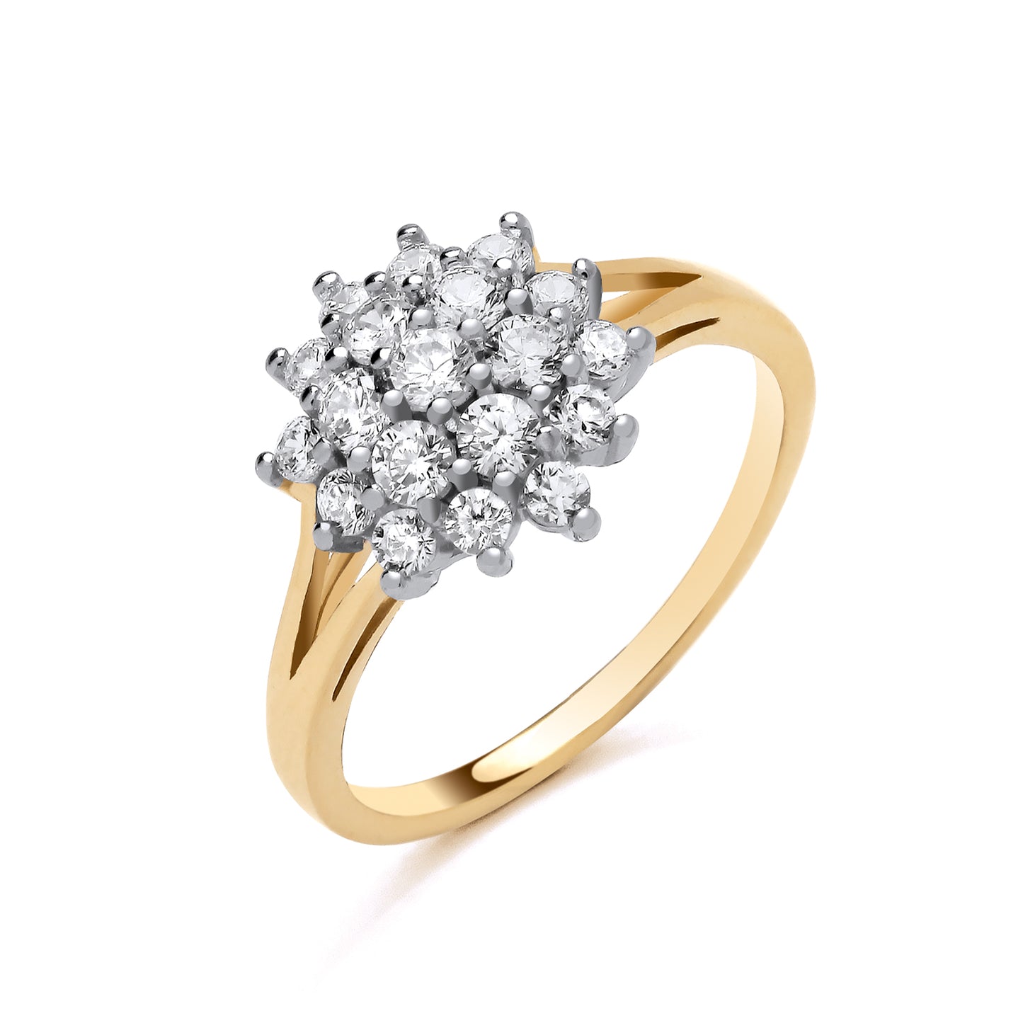 925 Silver Gold Plated & Cubic Zirconia Cluster Set Ring